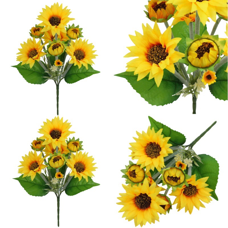 仿真花植绒向日葵把束 家居户外婚礼装饰摆件 人造花假花绿植批发
