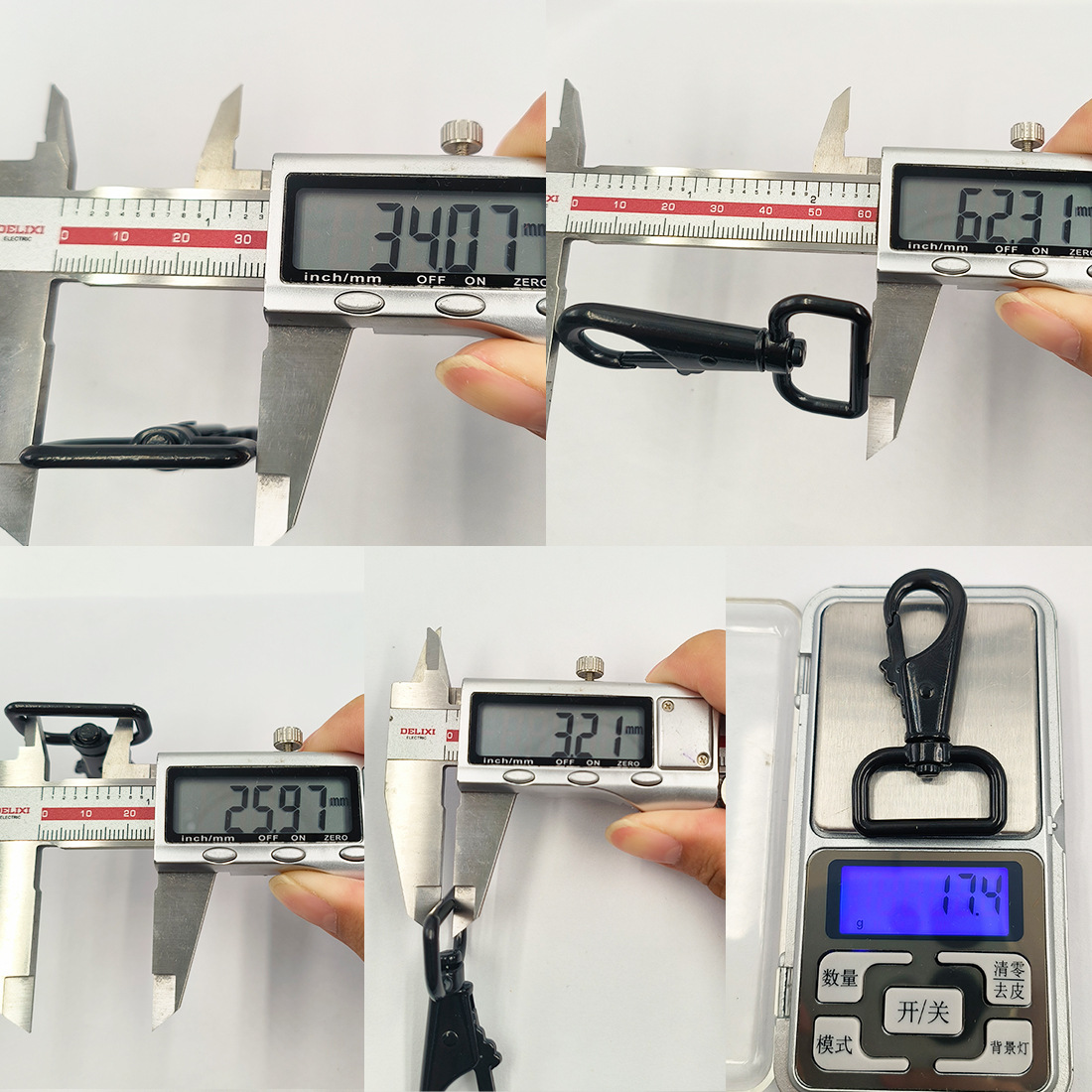 1-inch square tail shrimp buckle bag hardware accessories bag strap connection key chain zinc alloy electrophoretic black pet hook buckle Specification drawing
