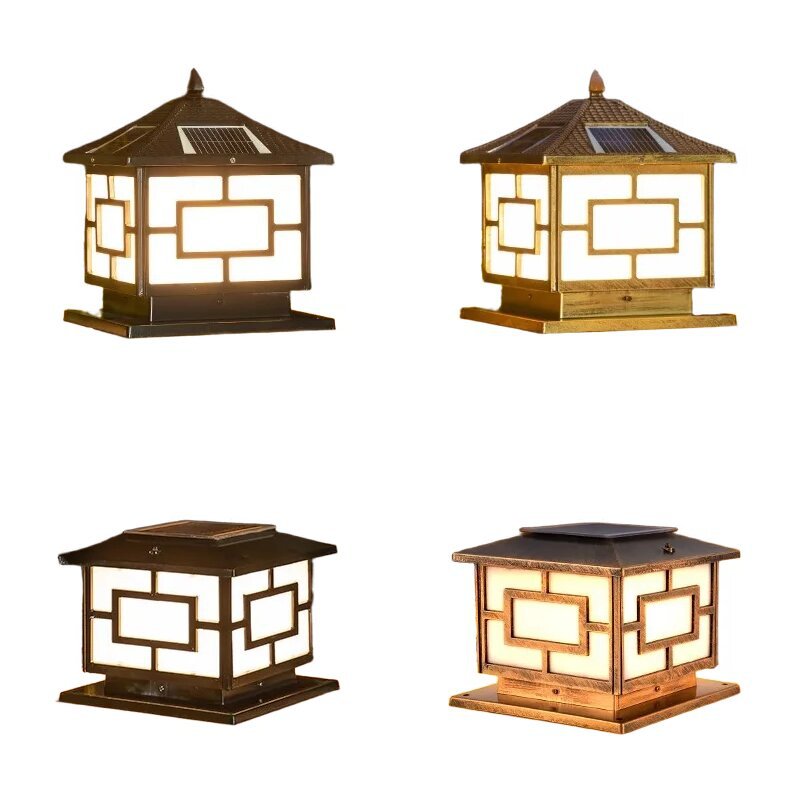 National trend Chinese-style solar column head lamp, garden villa courtyard fence, outdoor waterproof column lamp, outdoor waterproof lamp Item Picture