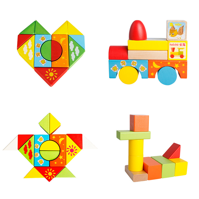Danni Qite Wooden Building Blocks 100 pieces Chinese Character Park Bucket Large Building Blocks Children's early Education and Intelligence Wooden toys Application Scenario