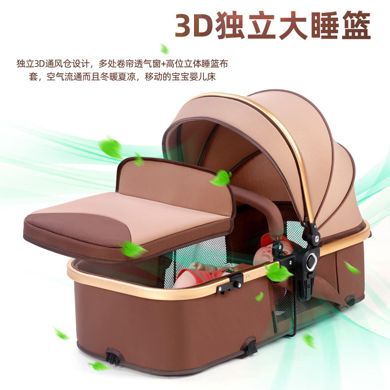 Newborn sleeping blue, reversible, sitting and lying, high-view baby stroller, folding shock-absorbing stroller, bidirectional baby stroller Specification image