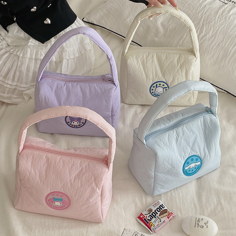 Officially authorized Sanlio cosmetic bag, Japanese and Korean fresh down fabric with cotton, hand-held small bag for girls, Kuromi Specification image