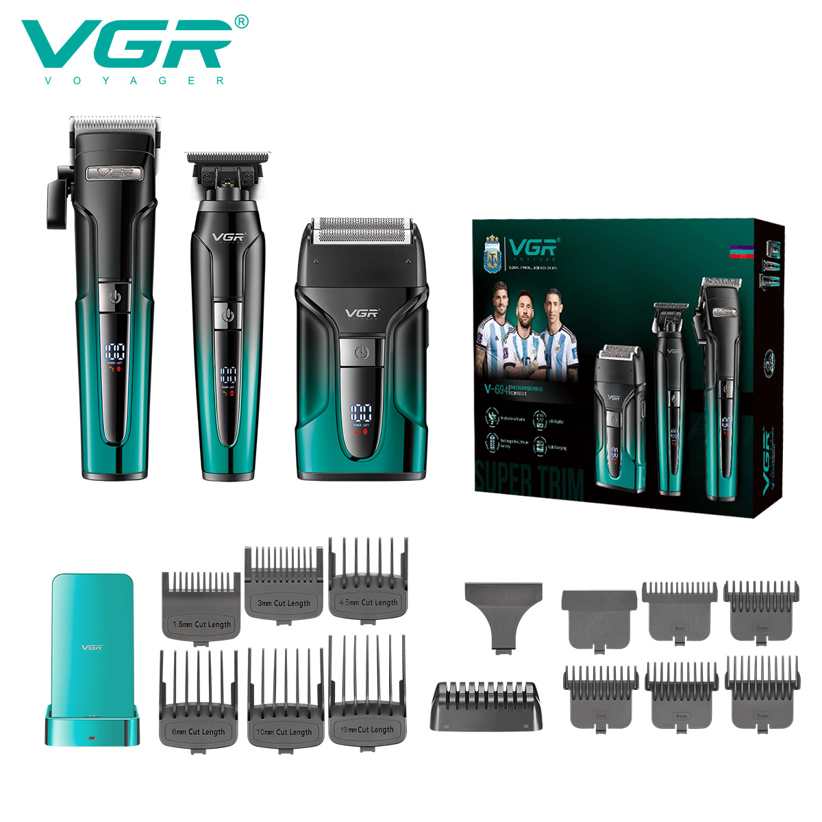 VGR694 Cross-border Reciprocating Electric Shaver, Engraving Scissors, multi-functional hair clipper, Digital display electric clipper set