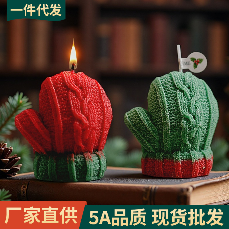 圣诞节装饰品手工伴手礼礼品跨境创意蠟燭圣诞手套香薰蜡烛定制