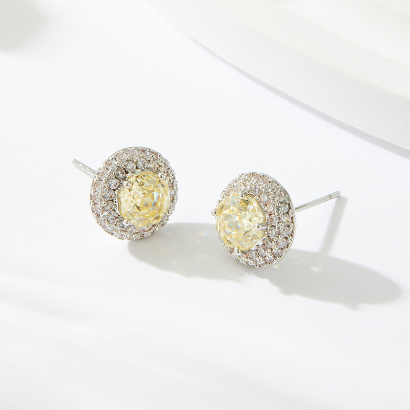 Light luxury and high-end rose-cut stud earrings, copper alloy double-layer micro-inlaid round earrings, s925 silver needle versatile women's earrings Application Scenario