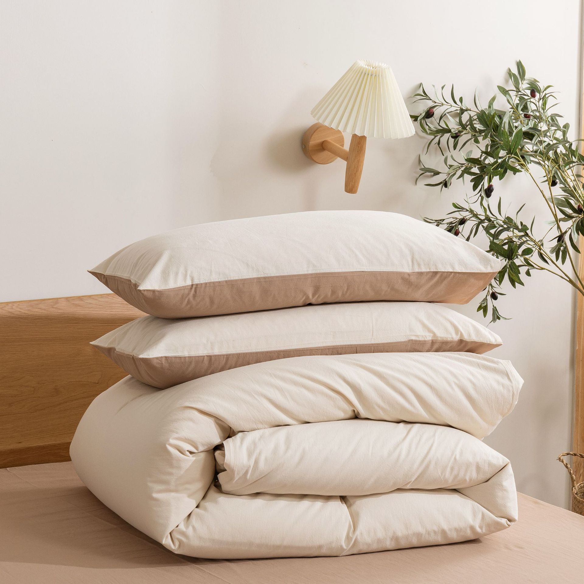 厂家直销水洗全棉四件套简约民宿床上用品家纺纯棉被套床笠三件套详情5