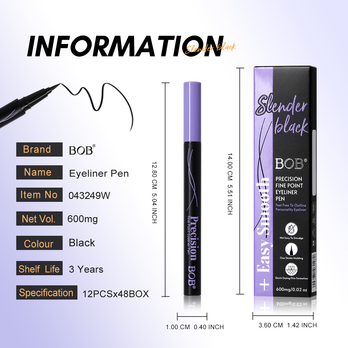 Cross-border bob smooth and long-lasting eyeliner pen, waterproof, non-smudge, long-lasting, quick-drying beginner eyeliner liquid pen, extremely fine for women Item Picture