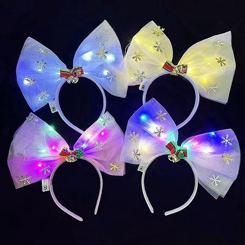 Christmas cute, glittering, plush snowflake, bell headwear, bow headband, night market street performance props details Picture