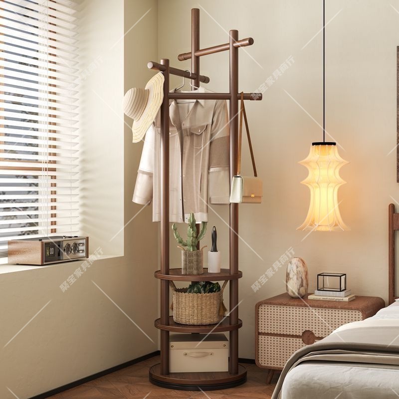 实木旋转衣帽架落地衣架卧室家用置物架立式衣服架子客厅挂衣架子