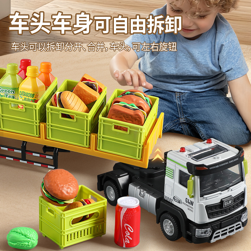 Alloy transport vehicle, large truck toy, children's rebound car set, boys' storage, sound and light alloy toy car Specification image