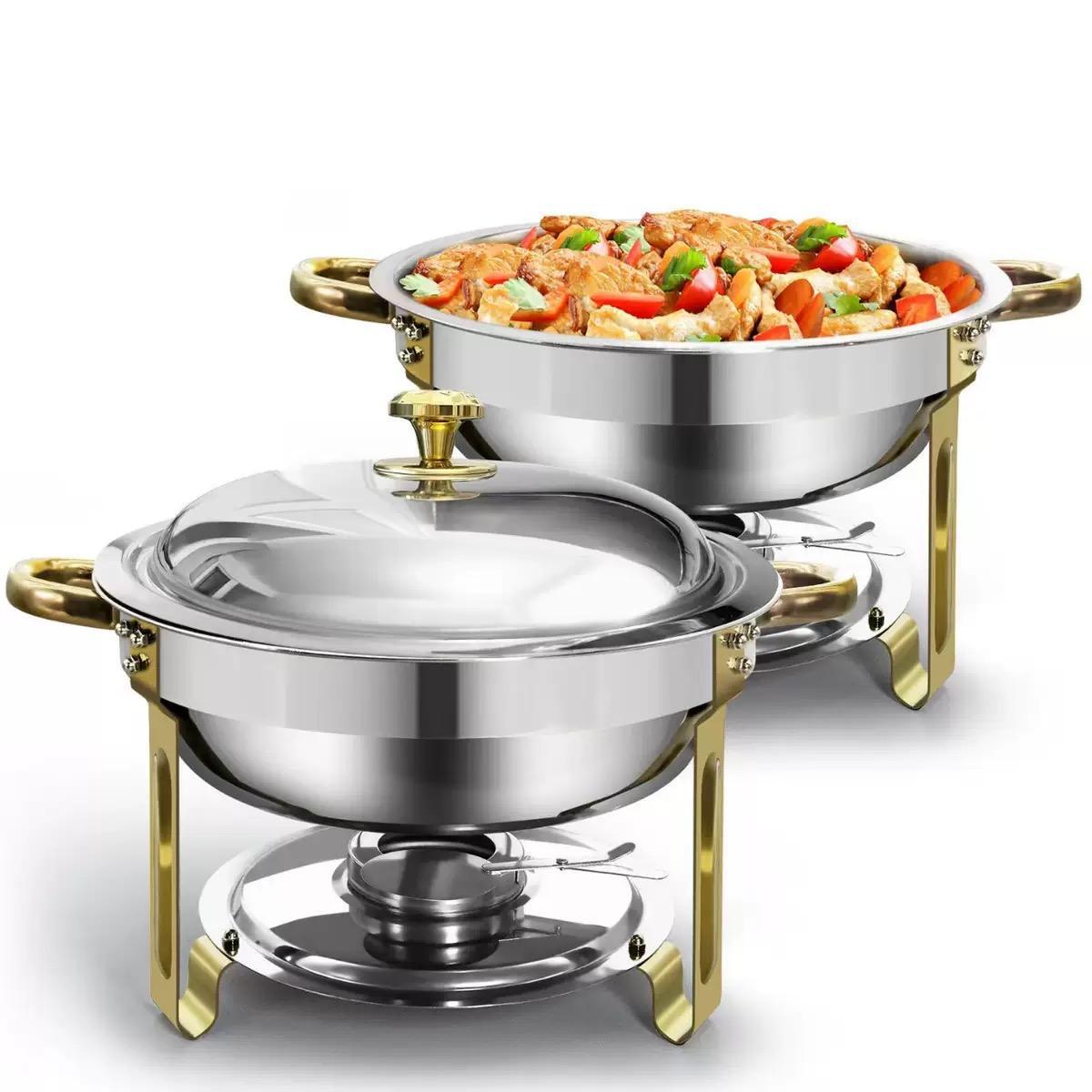 Cross-border stainless steel buffet stove, hotel insulated stove, restaurant golden round alcohol stove, food heater Specification drawing