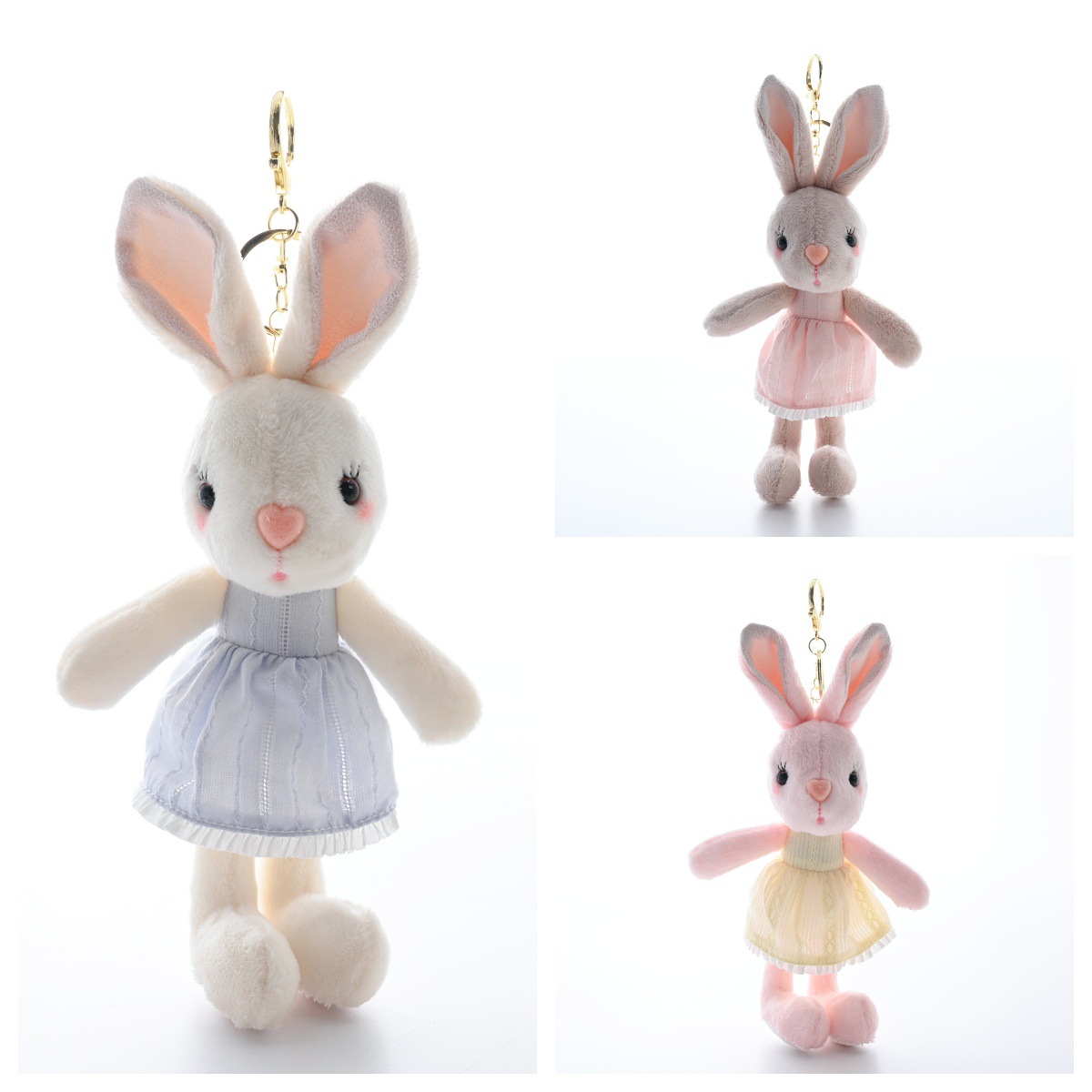 Cute and adorable dress, heart-shaped rabbit pendant, plush toy doll, cartoon bag, hanging ornament, keychain, stuffed doll