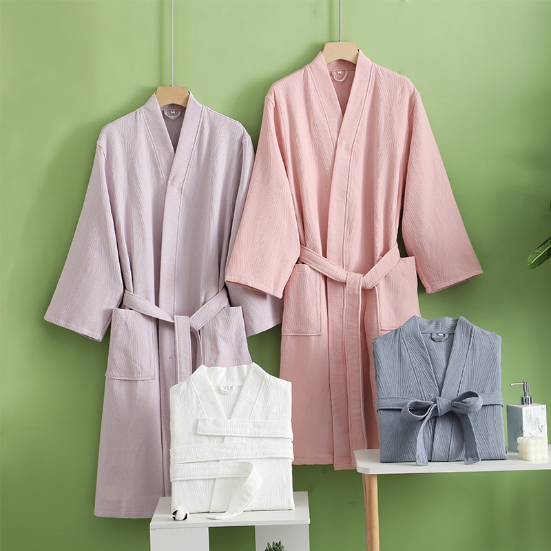 Pure cotton bathrobes for spring and summer, thin double-layer gauze bathrobes for men and women, pajamas, water-absorbing and quick-drying, new hotel style
