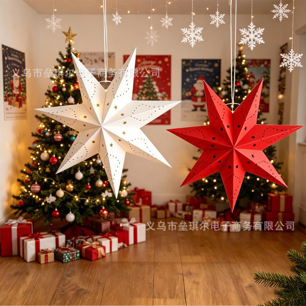 White hollowed-out star atmosphere lights for Ramadan, Eid al-Fitr and Eid al-Adha, Eid al-Fitr lighting decorations, string lights, colored lights and lighting fixtures Application Scenario