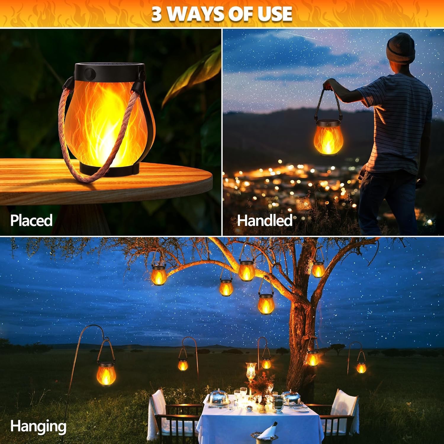 Luz de llama solar transfronteriza linterna de cuerda de cáñamo decoración de jardín patio mason luz solar usb patio details Picture