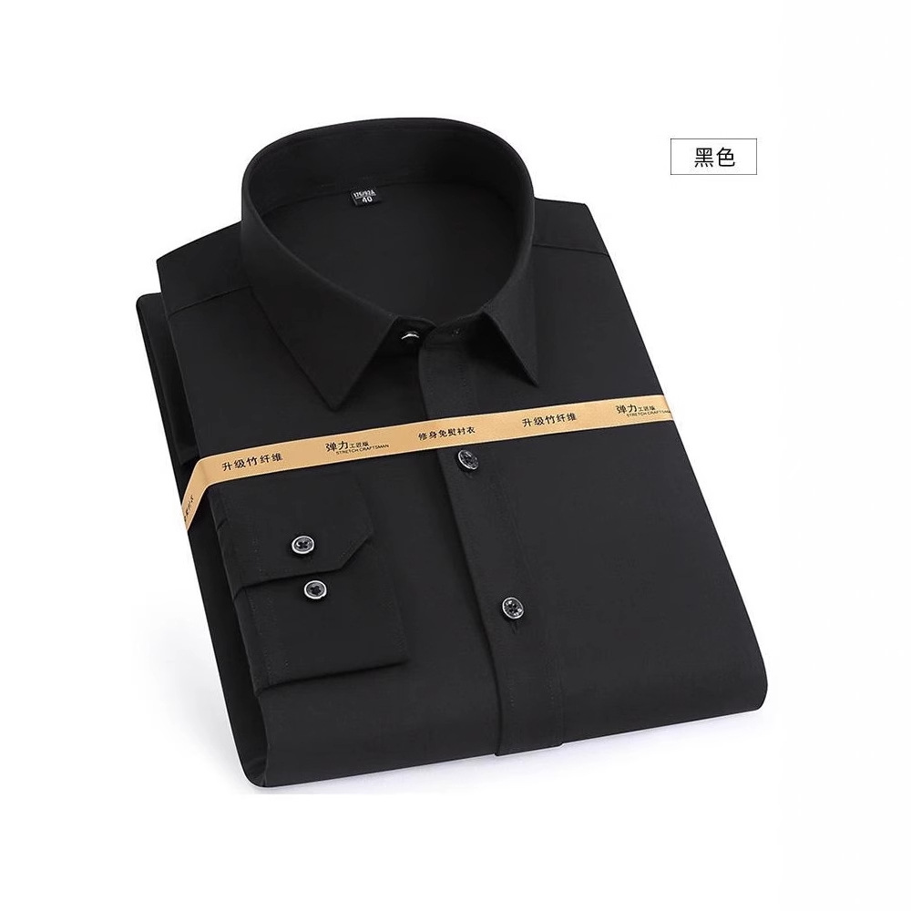 Men's bamboo fiber non-ironing shirt, elastic and anti-wrinkle professional workwear, solid color, form-fitting business attire Item Picture