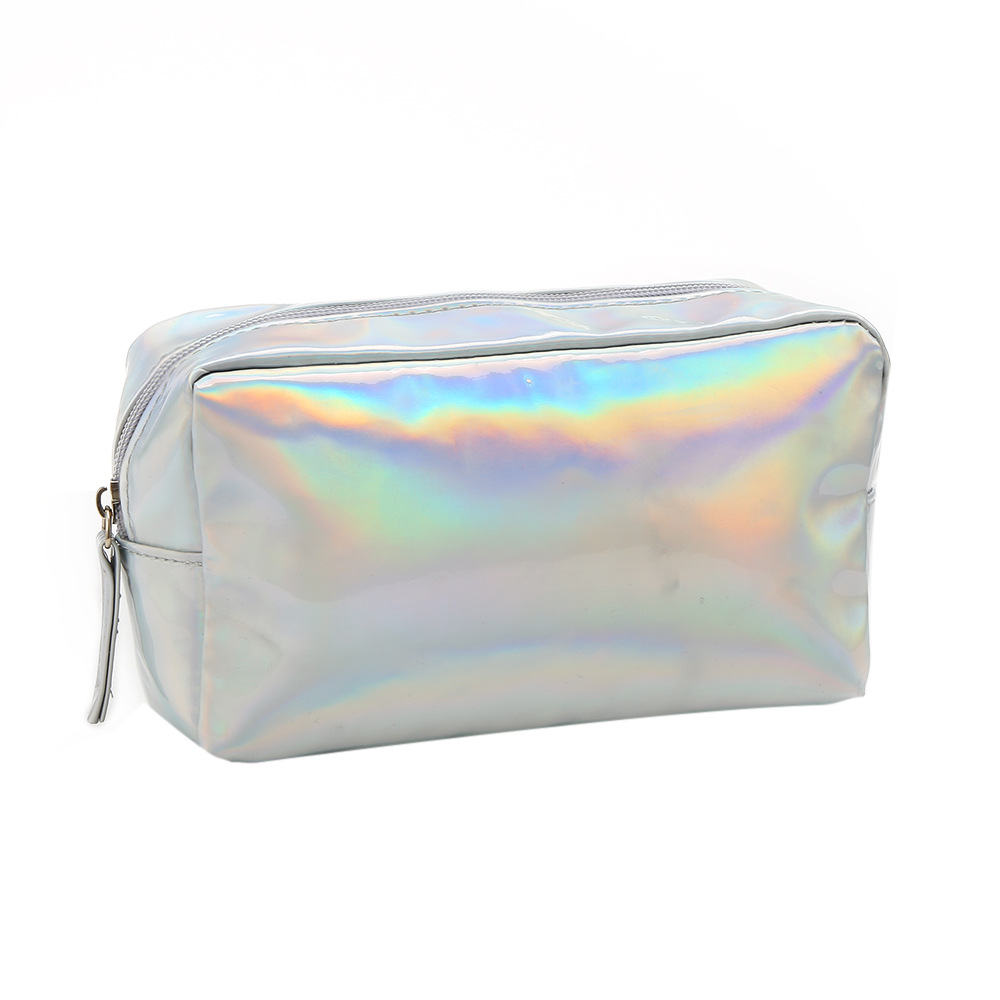 In-stock fashionable iridesy laser PU makeup bag, portable waterproof leather travel makeup storage toiletry bag Item Picture