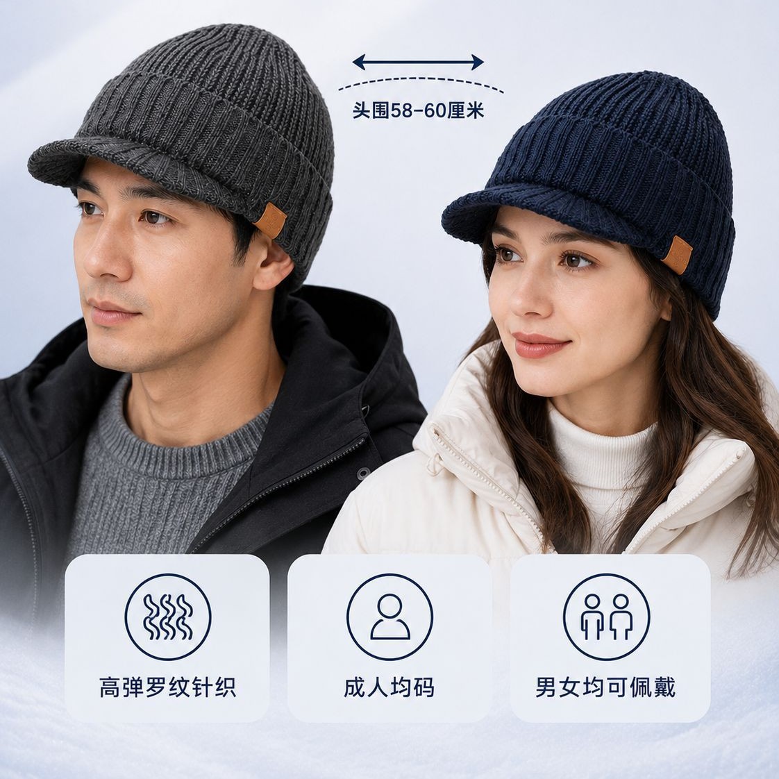 Autumn and winter knitted hat with brim and plush lining for windproof and warmth. Men's solid-color simple and trendy woolen hat in winter Application Scenario