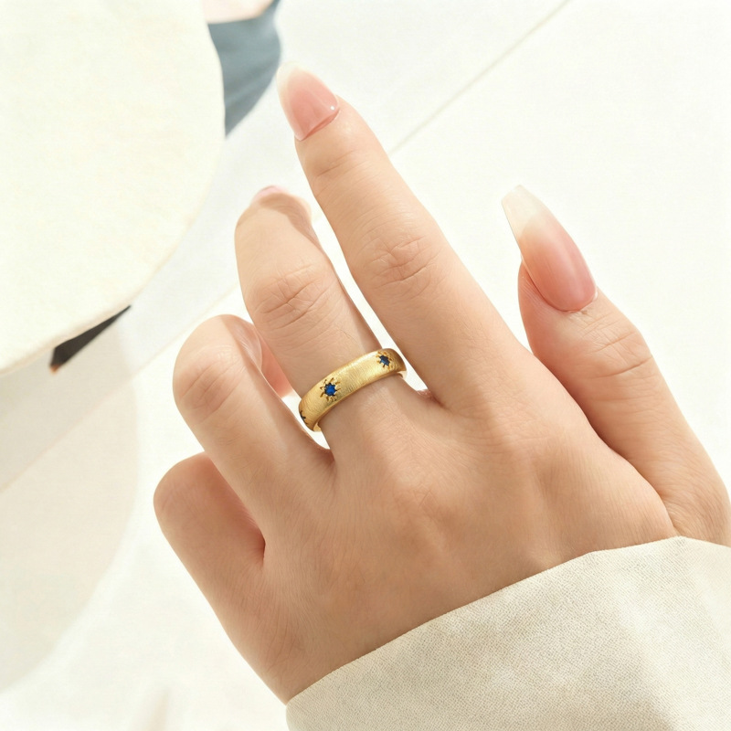 French retro gold brushed starlight open ring, copper alloy, real gold electroplated with zirconium, exquisite adjustable ring details Picture
