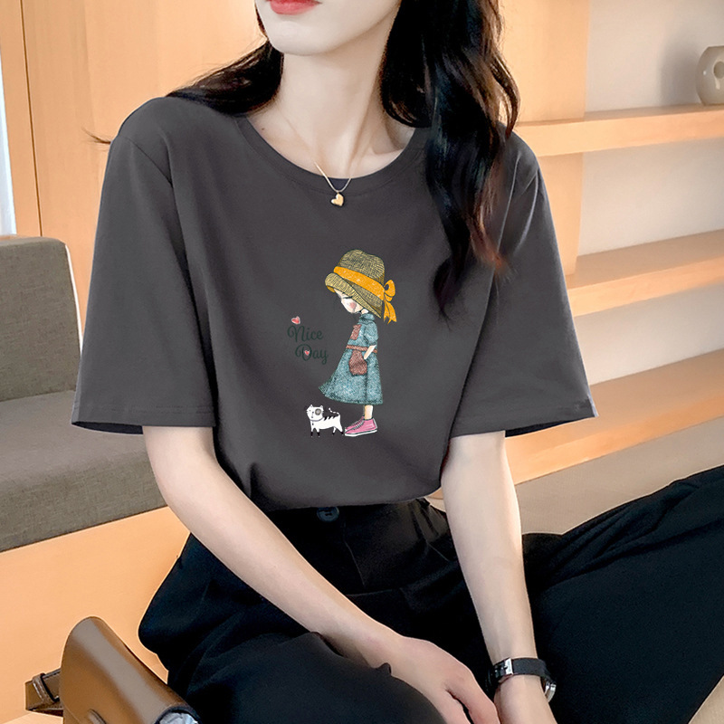 Pure cotton short-sleeved T-shirt for women, off-the-shoulder casual top, half-sleeved 2025 summer new style, all-cotton T-shirt for outerwear as a base layer Application Scenario