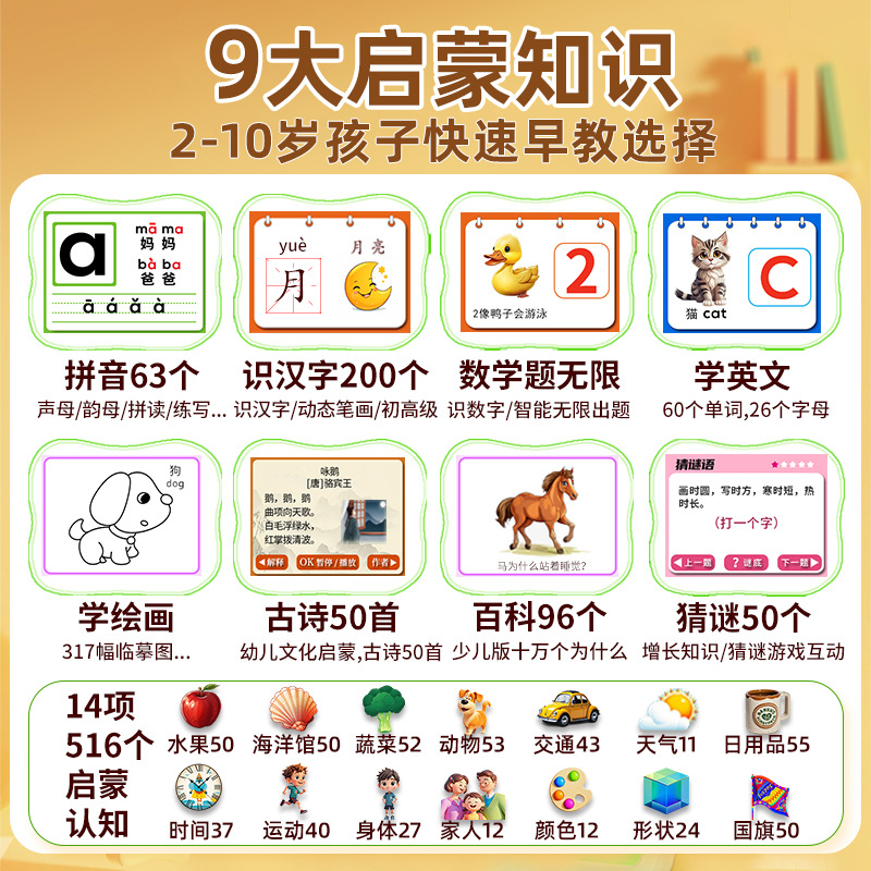 儿童全能学练机拼音认读学习机英语数字启蒙古诗电子画板写字板 Application Scenario