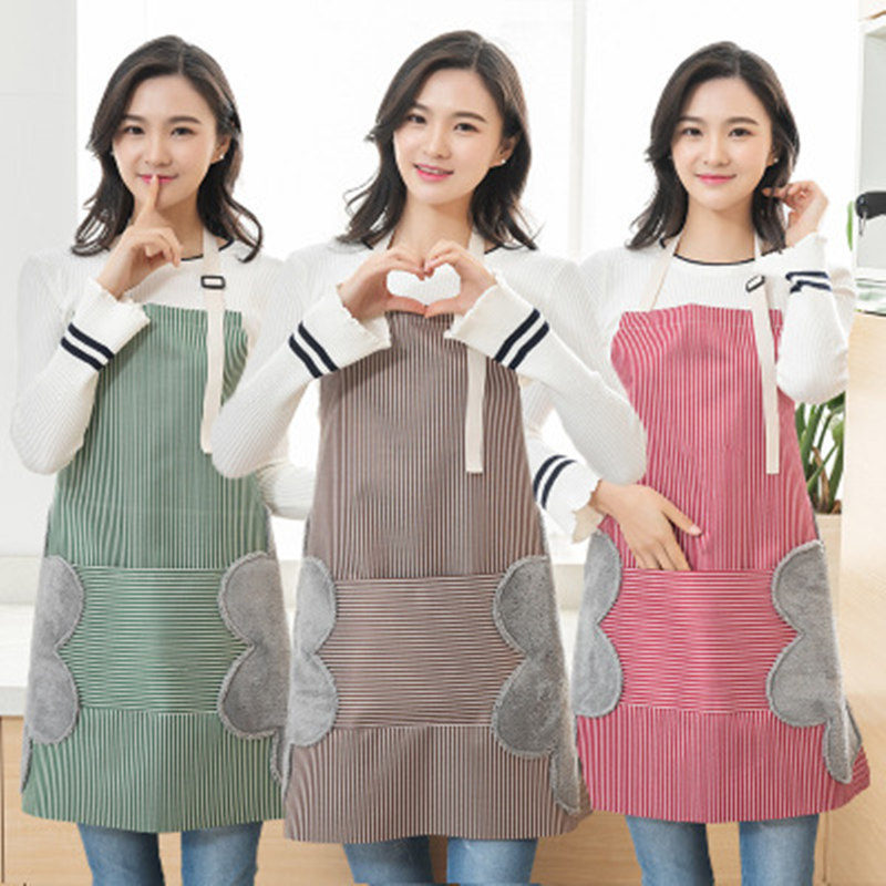 The side of the home waterproof apron can be used to wipe hands. It is suitable for household chores and cooking. It is a waterproof, oil-proof and dirt-resistant cover for home use and a kitchen apron