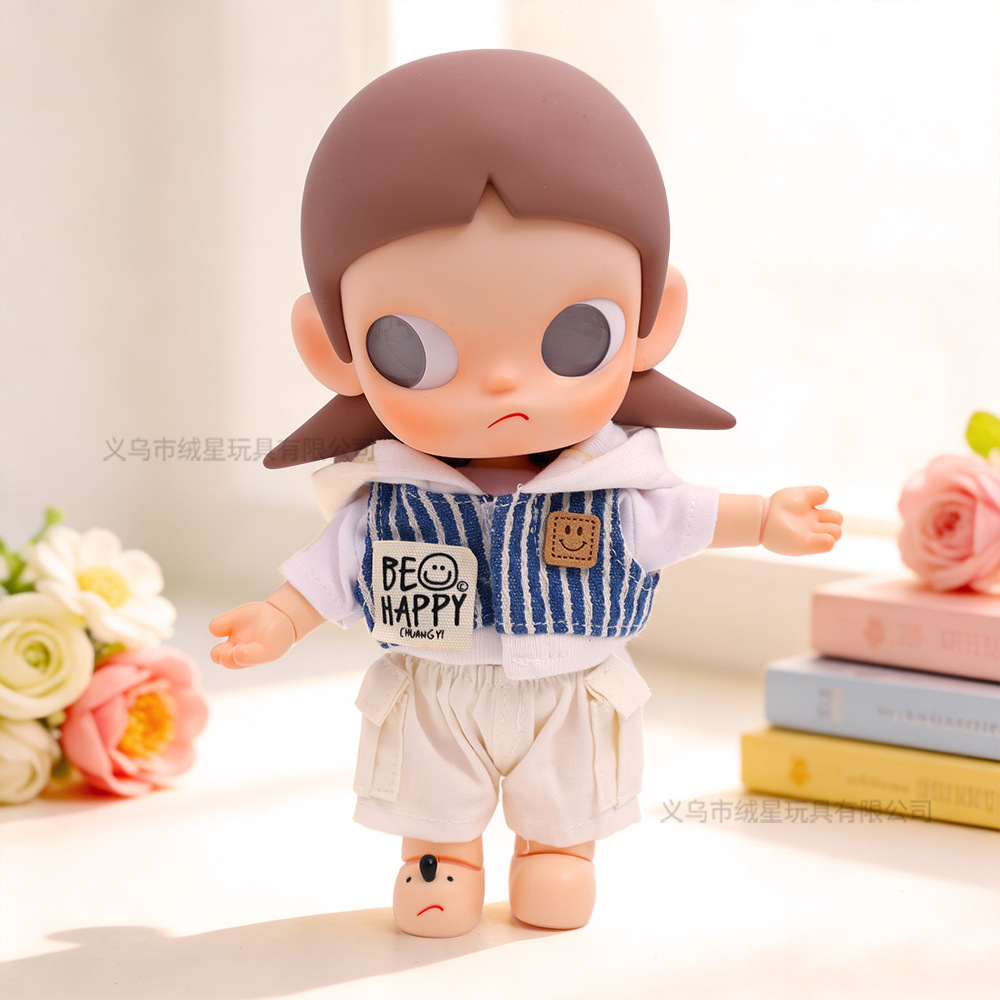The new baby dress vinyl doll, Gazi Jie's hooded striped vest printed short-sleeved set doll, super cute and fun outfit details Picture