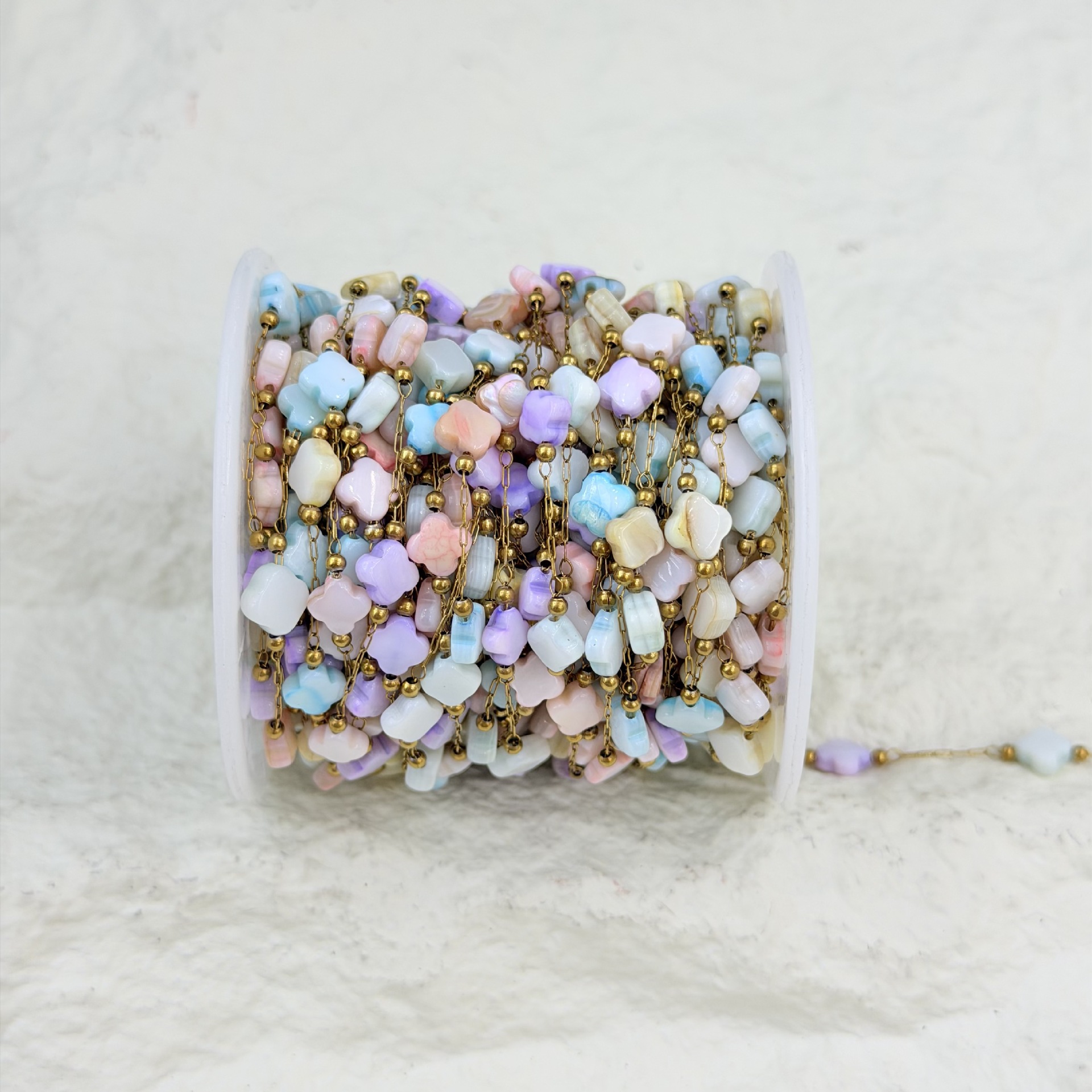Wholesale of cross-border fresh and light-colored four-leaf anise-series bead fine chain semi-finished products for diy necklaces and hair accessories Specification image