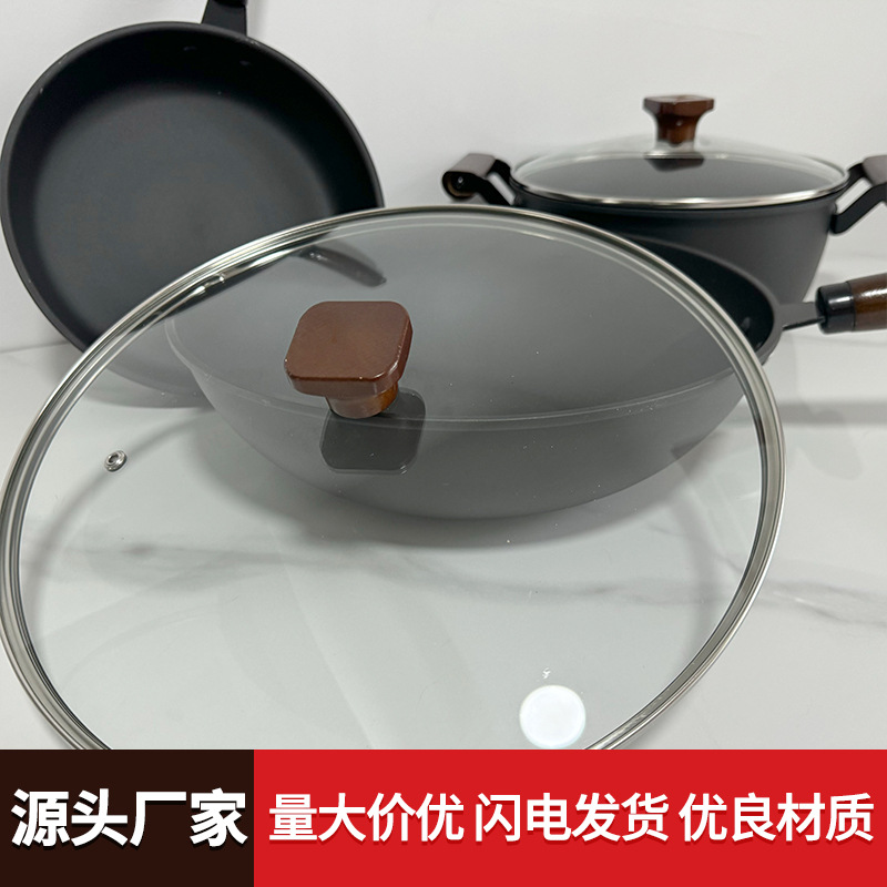 Set de wok sin recubrimiento set de wok combo de regalo set de 3 piezas olla de inducción set de 3 piezas olla de hierro de cocina details Picture
