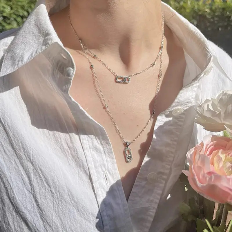 A high-end, internet-famous style, new trendy geometric circular needle necklace bracelet pendant with full diamonds