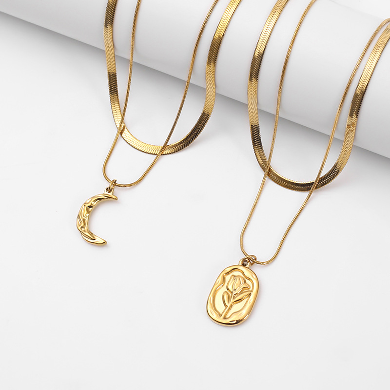 European and American cross-border French double-layer elegant necklace, women's fashionable necklace, light luxury pendant, rose necklace, 18K gold details Picture