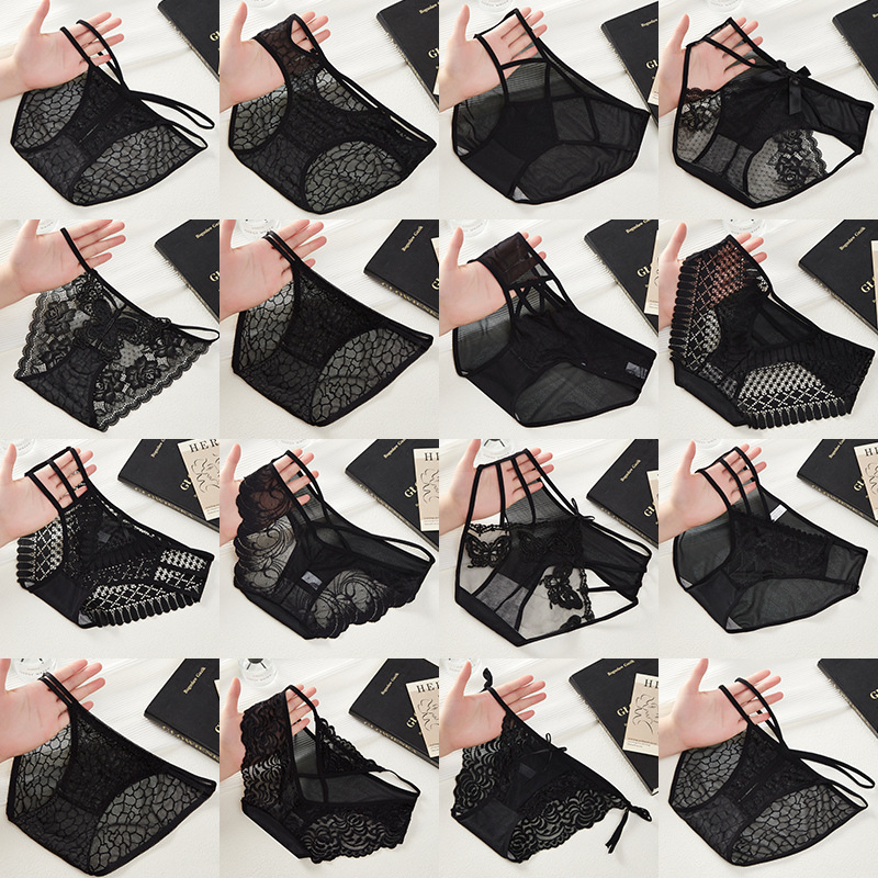Fashionable bestsellers: Black small-sized series, comfortable series, women's lace underwear, hollowed-out high-elastic low-waisted underwear for women