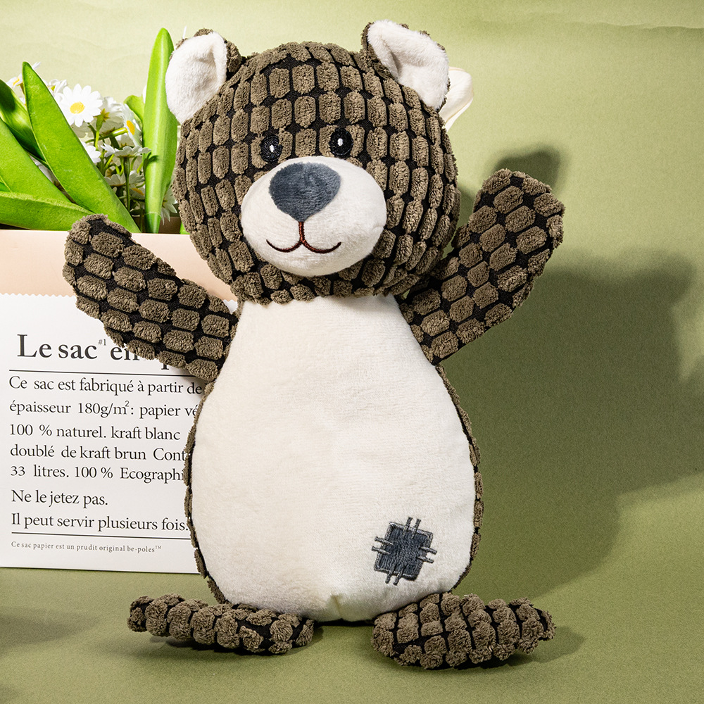 Three-color patch bear dog toy plush pet toy, durable and wear-resistant, interactive and fun to play with Application Scenario