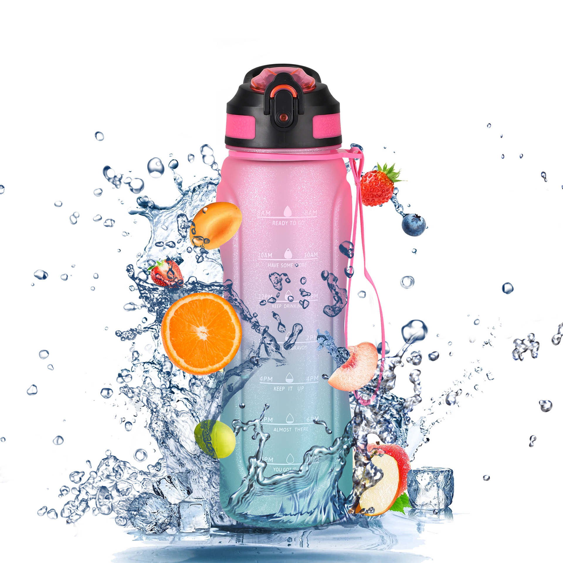 Custom amazon tritan SK deporte copa de agua copa de pajita bounce gradiente portátil 1L con cordón copa espacio Application Scenario