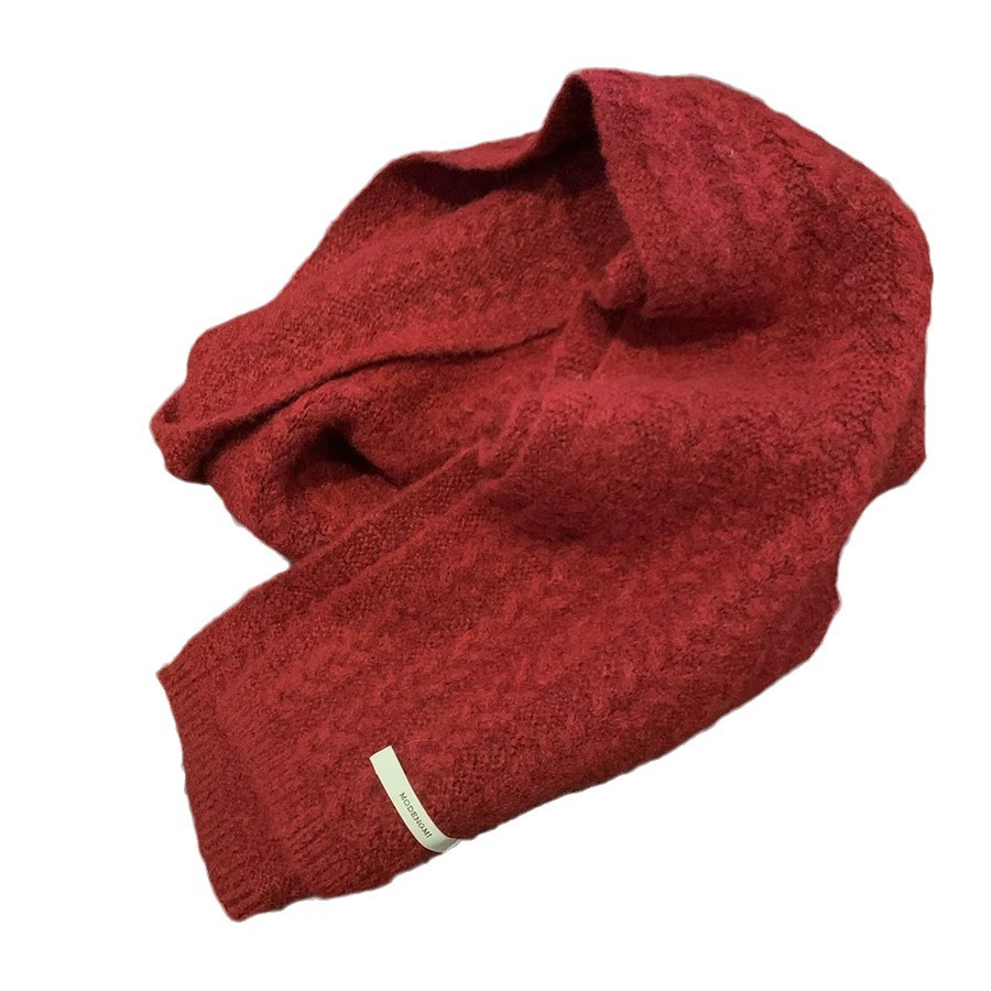 One-piece wool blend soft and glutinous knitted woolen scarf for women in autumn and winter, Korean style, versatile and warm, solid color student twist neck, wholesale from street stalls Item Picture