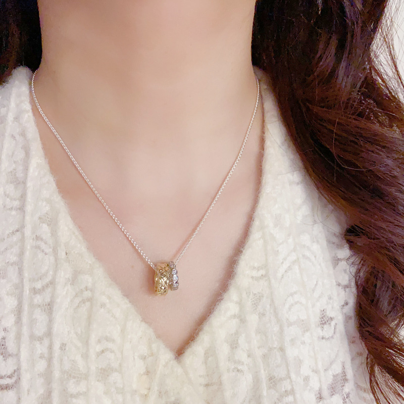 欧美个性时尚金银撞色双环项链气质简约轻奢设计感锁骨链颈链批发