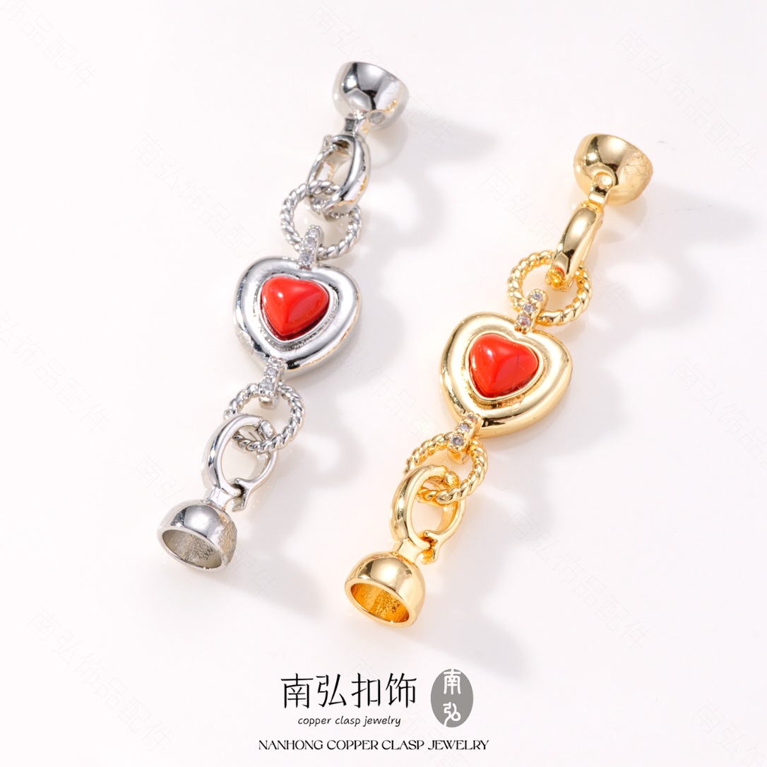 New ruby-set necklace clasp, copper-plated with real gold to retain color and exude a high-end feel, DIY jewelry accessory