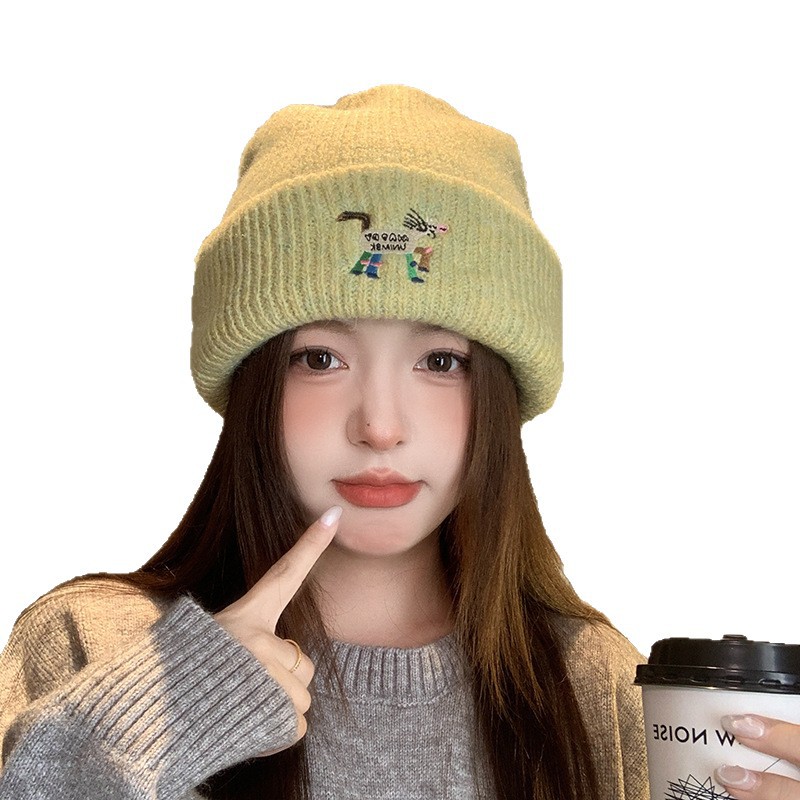 Yunxu/Cute Little Dog Woolen Cap for Women 2025 New Autumn and Winter Warm Travel Versatile and face-enhancing Small Knitted Cap for men Item Picture