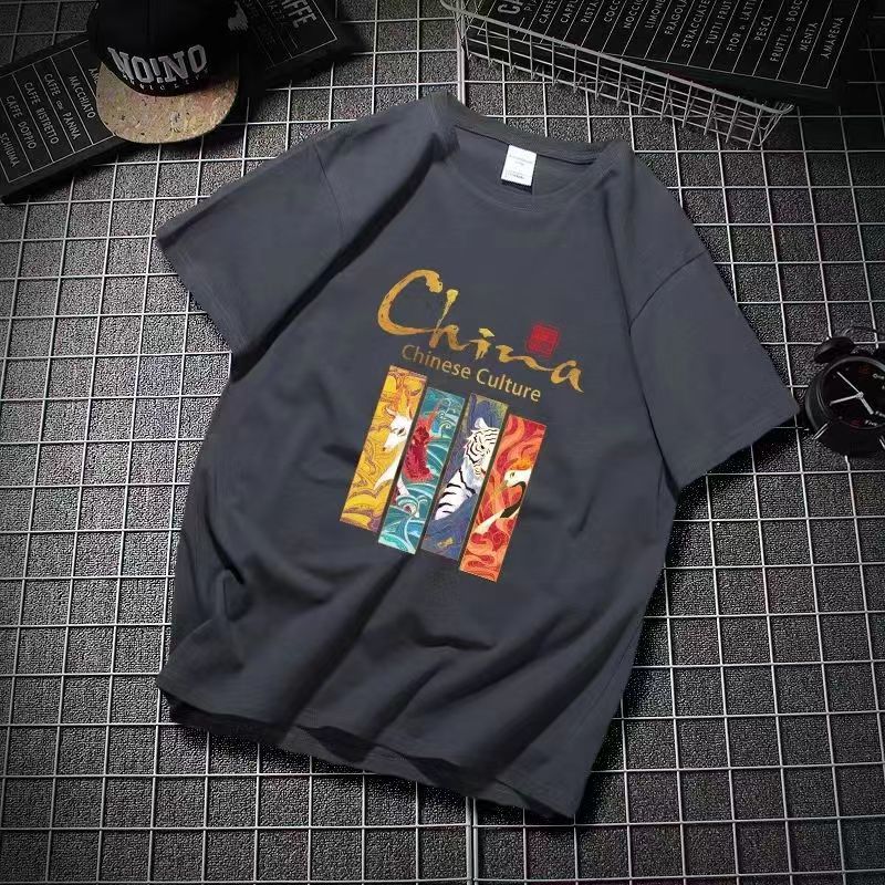 "National trend T-shirt Men's short-sleeved summer 2025 new style Chinese style men's T-shirt pure cotton loose large-sized trendy brand T-shirt. Specification image