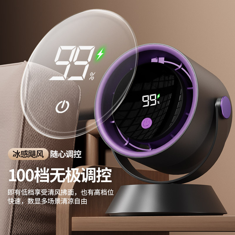 跨境爆款100档新款桌面风扇充电高速台式吊挂扇空气循环家用风扇细节图