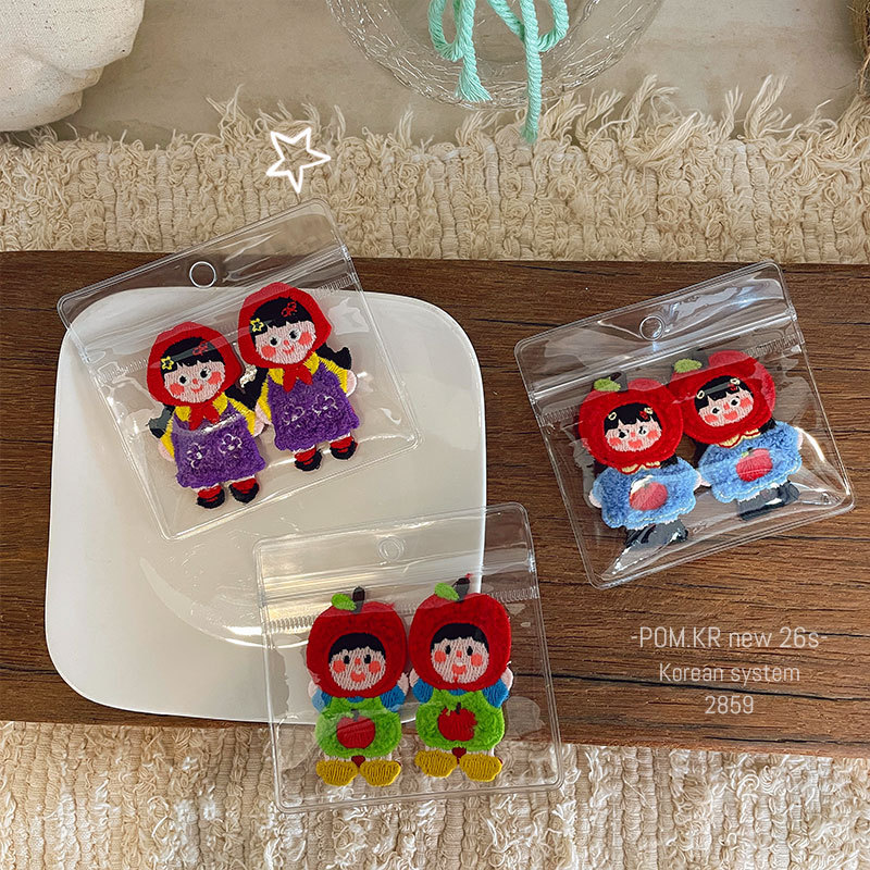 New Korean-style cartoon cute girl hair clip, handcrafted side fringe clip, bye-bye clip, apple sweet hair accessory details Picture