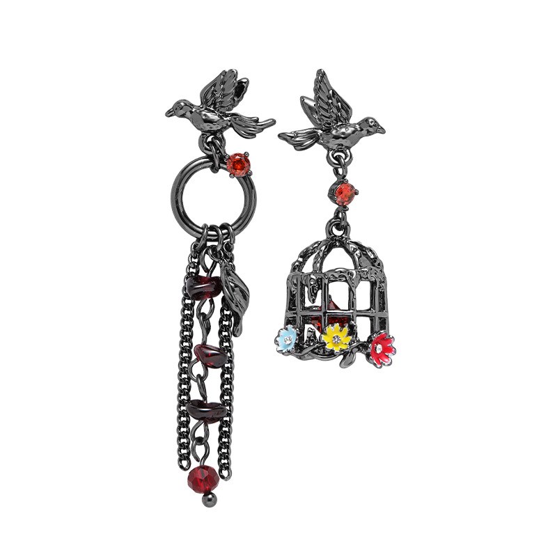 Unique design sense caged bird earrings, elegant style, rural flower earrings for women, original and personalized trend earrings wholesale Item Picture