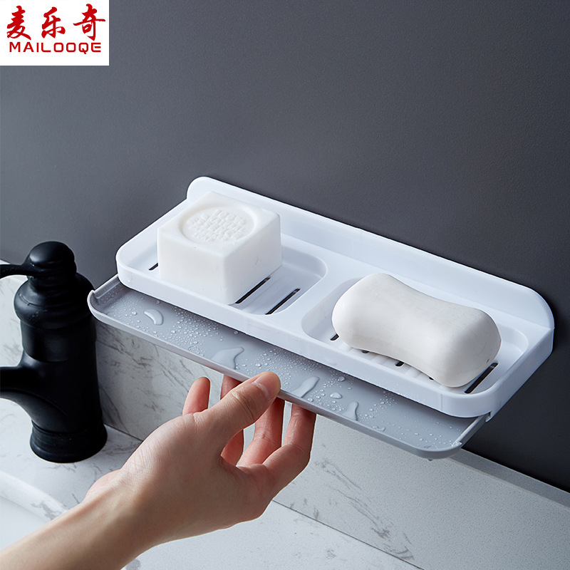 Soap box, soap rack, wall-mounted draining soap box, new bathroom, double-layer soap storage rack without perforation details Picture