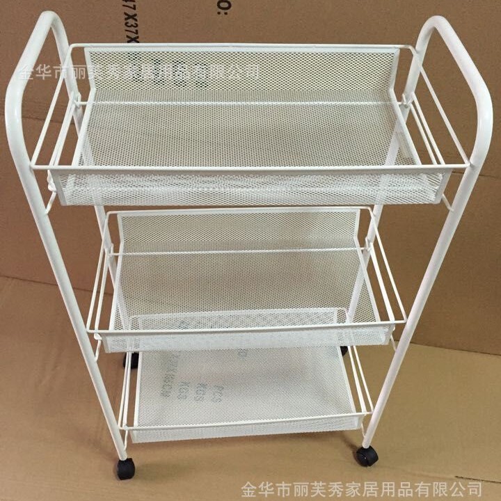 分销霍纳文多功能推车浴室厨房置物架白色黑色带脚轮收纳推车可定白底实物图