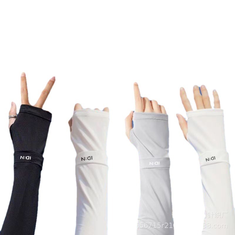 冰袖女夏季防晒袖套防紫外线户外开车骑行护手臂冰丝薄款套袖宽松白底实物图