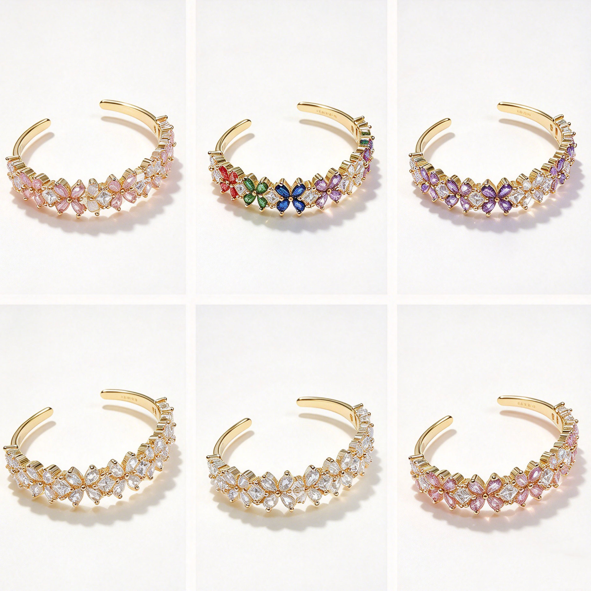 Cross-border open zircon bracelet available in five colors, light luxury and dazzling, adjustable Cuff, gold electroplated zircon set