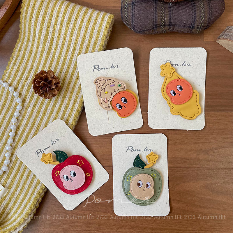 童趣卡通发夹 立体皮质表情水果侧边夹少女心 ins 风碎发刘海夹韩