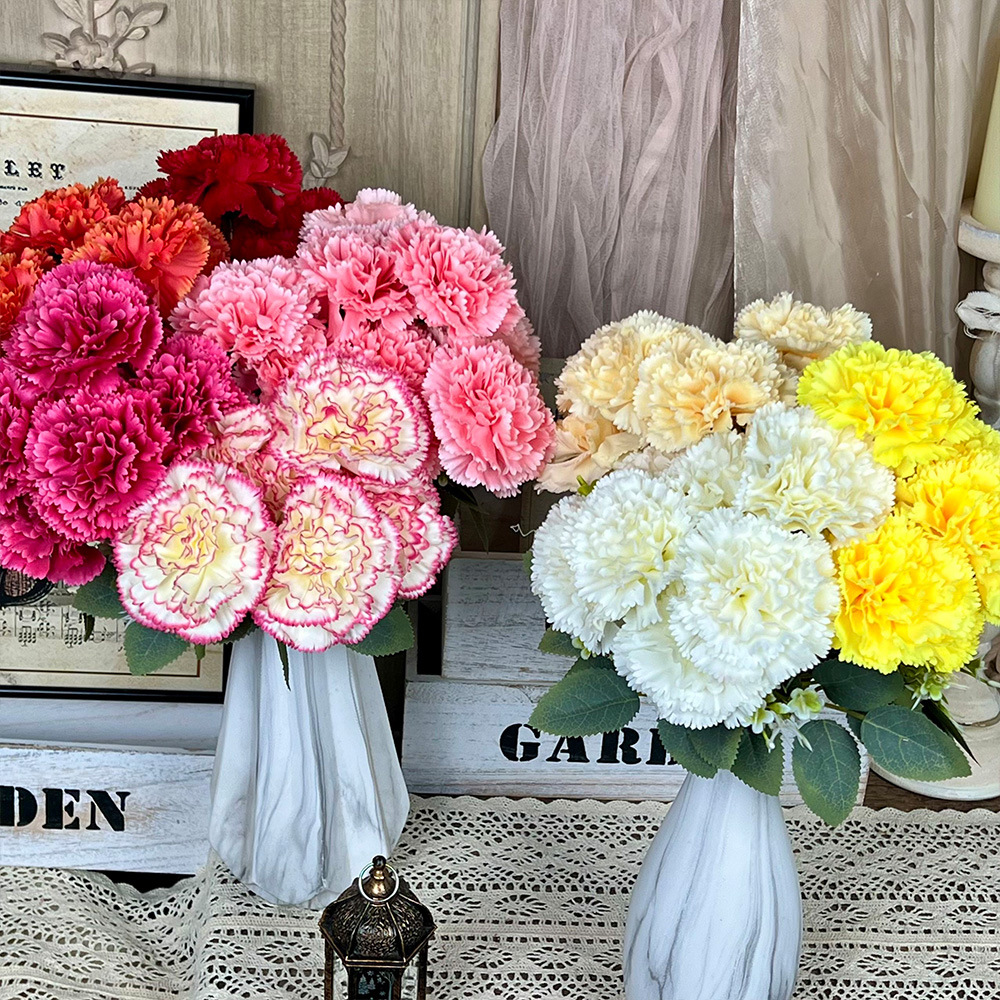 仿真7头康乃馨假花婚庆地排花婚礼堂高级感装饰花艺人造塑料花