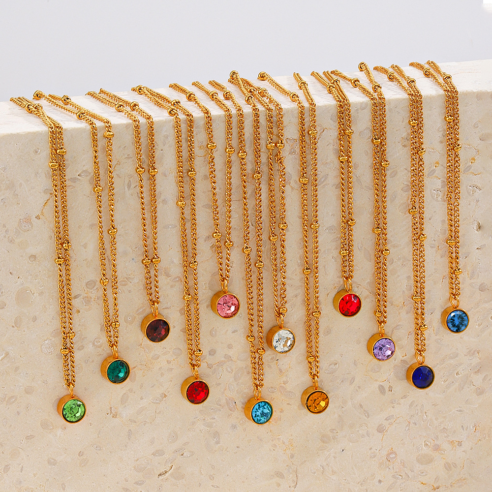A fashionable and versatile 18K gold stainless steel diamond birthstone necklace for women in the INS style in December from Europe and America details Picture