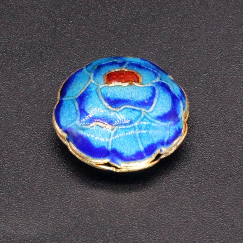 Traditional high-temperature enamel mechanism silver-blue ancient-style jewelry accessory, back cloud partition bead cloisonne 19mm mille-feuille flower